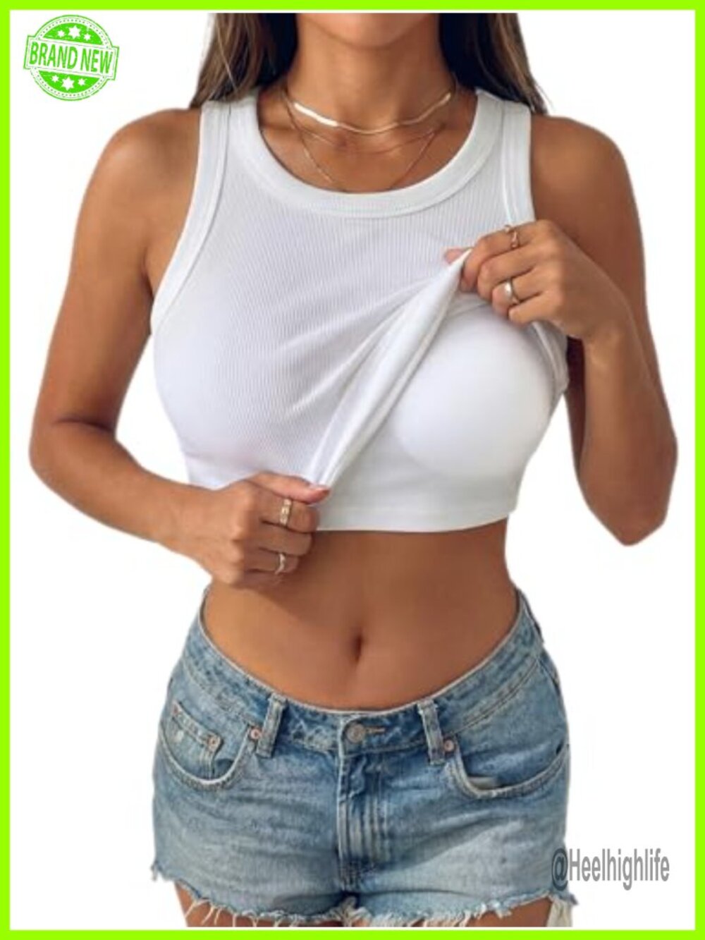 Ribbed Tank Top with Built in Bra Removable Pads Racerback Cami Slim Fit
